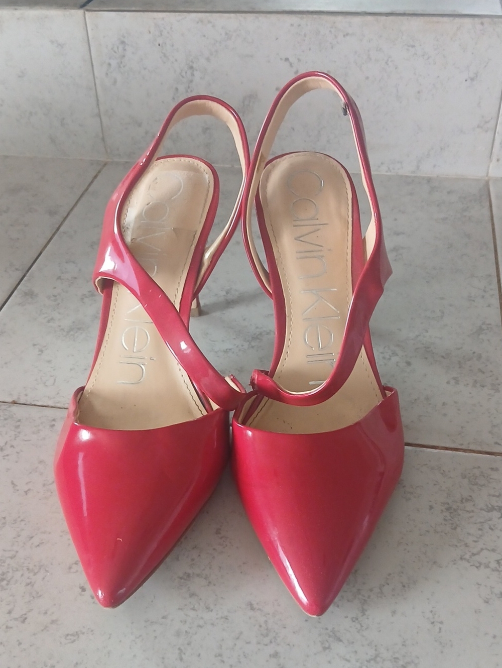Calvin Klein Pink Patent Slingback Pointed Pumps